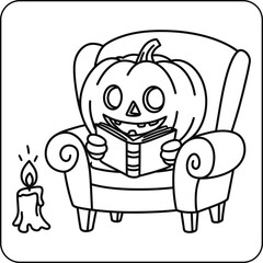 Pumpkin Head Reading Coloring Page