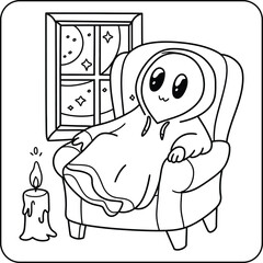 Cozy Ghost in Hoodie Coloring Page