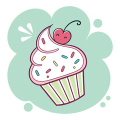 Adorable bakery branding logo with happy cupcake vector