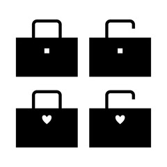 Lock and Unlock Icon Set – Padlock Symbols with Heart and Square Elements