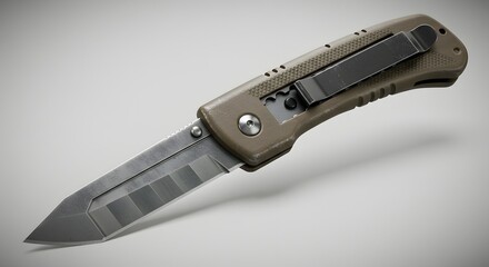 Tactical Utility Knife with Belt Clip - 3D Render