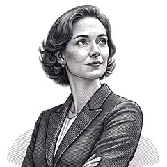 Engraved Portrait of Confident Businesswoman - Elegant Professional
