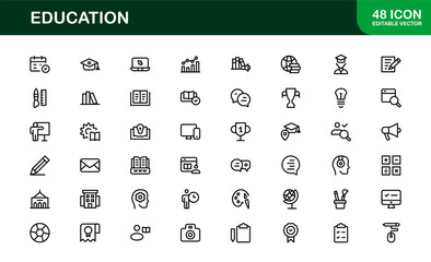 Professional Education Icon Set. Editable Modern Icons for Learning, Teaching, Schools, and Digital Educational Tools