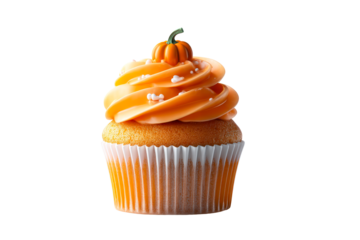 Delightful orange cupcake with pumpkin topping and sprinkles