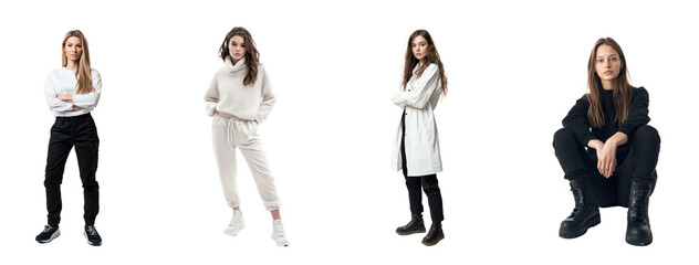 Full Length of Swedish female model with Scandinavian Minimalist isolated on transparent background