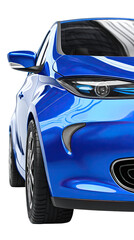 Modern blue car with minimalistic look and no shadow on transparent background

