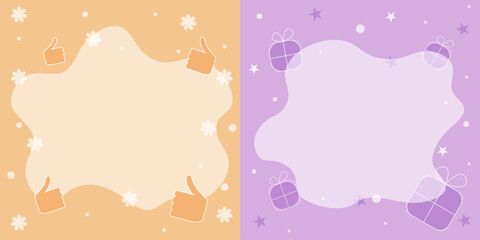 Set of two banners, advertising, announcement, flyer, text field, delicate background, gift with a bow, thumbs up