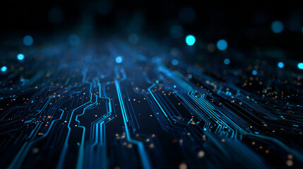 Blue circuit board cyber computer motherboard digital geometric on black design modern futuristic technology creative background vector illustration.
