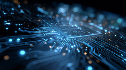 Blue circuit board cyber computer motherboard digital geometric on black design modern futuristic technology creative background vector illustration.
