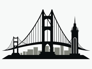 Obraz premium black and white golden gate bridge silhouette in San Francisco, vector illustration on white background