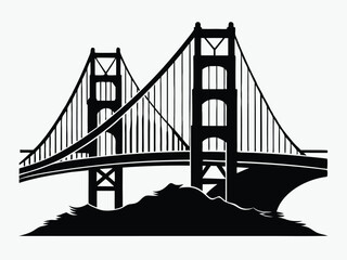 black and white golden gate bridge silhouette in San Francisco, vector illustration on white background
