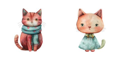 cat doll watercolor vector illustration