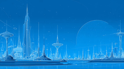 Smart city on blue background. Smart city low poly wireframe on blue background. Technology concept. Vector illustration.
