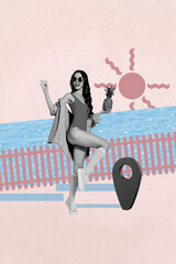 Vertical poster pop 3d collage of happy girl guy enjoy summer vacation relax weekend journey trip...