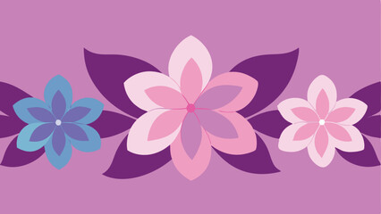 Fototapeta premium Floral border illustration featuring abstract flowers in shades of pink and purple