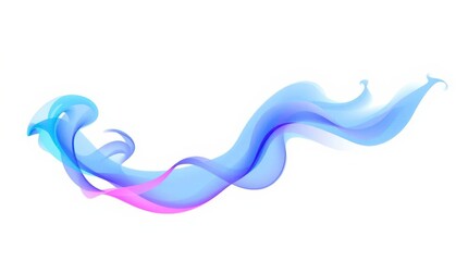 Abstract ribbon flowing with gradients of blue, purple, and pink on a clean white backdrop. Modern design.