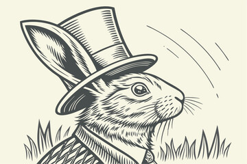 Vintage Magic: Rabbit and Top Hat Engraving
