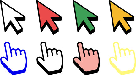 Fototapeta premium Collection of arrow cursors and hand pointers for web design and user interface elements resource pack editable stock vector illustration