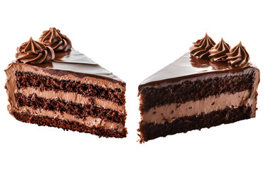 Chocolate cake with chocolate frosting, isolated on a transparent background