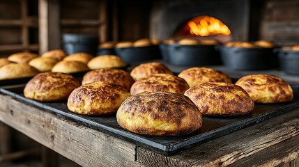 Freshly baked loaves on a baking sheet.