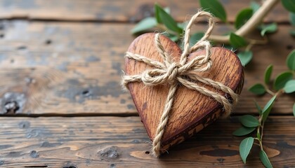 Fototapeta premium Wooden Heart with twine, rustic background