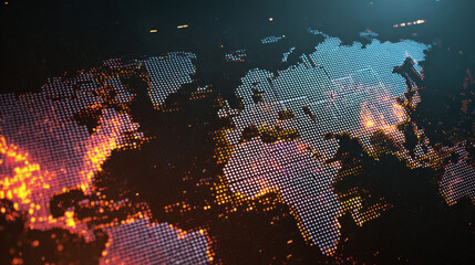 Futuristic Planet Earth. World map of glowing square dots. Modern abstract background. Space composition. Web banner. Global network connection. Vector illustration. EPS 10.