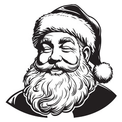Fototapeta premium Smiling santa claus head black and white illustration