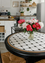 Scandinavian Kitchen Interior Dining Peonies