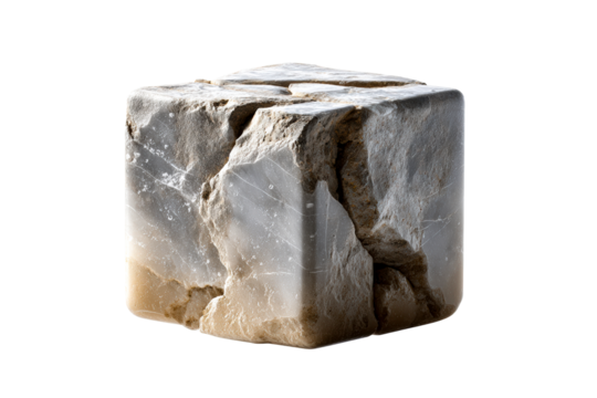 Rock cube with cracks and transparent background for design use
