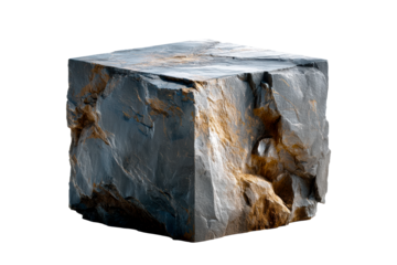 Unique textured cube shaped rock on clear background
