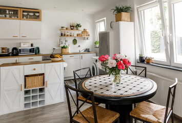 Scandinavian Kitchen Interior Dining Flowers