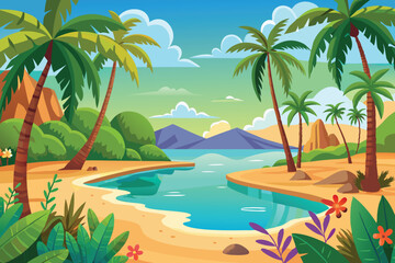 tropical island with palm trees vector illustration