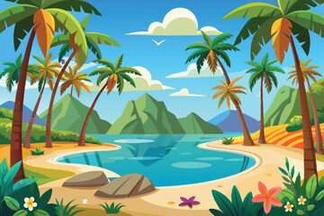 tropical island with palm trees vector illustration