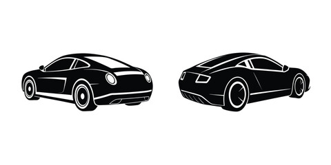 Silhouette Illustration Featuring a Sleek Sports Car Sliding in Three-Quarter Rear View on White Background