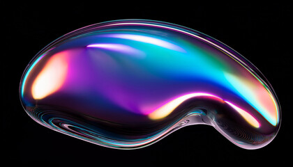 iridescent liquid shape with holographic gradient on black background for modern abstract design