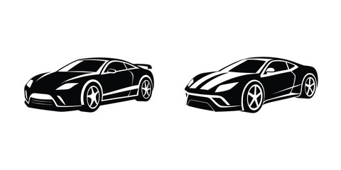 Concept showing an aggressive sports car in three-quarter perspective racing Silhouette on White Background
