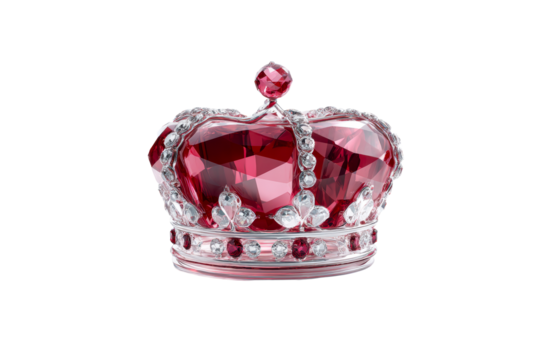 Elegant red crystal crown with intricate gem details on clear base