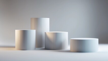 Modern podium or pedestal display with platform concept on white background. Blank shelf stand for showing product. 3D rendering