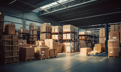 Full shelving system in large warehouse.