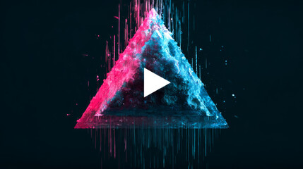 Wide Glitch Banner with Glitched Triangle Play Icon. Designs for Banners, Web Pages, Presentations. Vector Illustration.