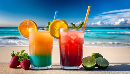colorful cocktails by beachside