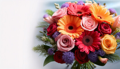 geburtstagsstrauss mit bunten gerbera und rosen