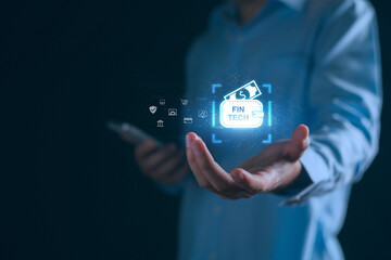 FinTech, Financial technology, Digital payment concept, AI, banking economy and money, Businessman...