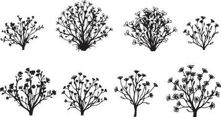 A set of shrubs and trees. Hand drawn vector illustration