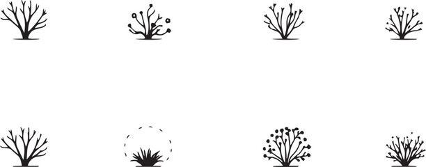 A set of shrubs and trees. Hand drawn vector illustration