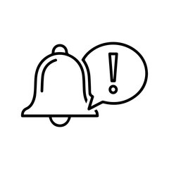 A line drawing of a bell next to a speech bubble with an exclamation point inside