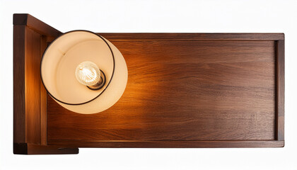 wooden bedside table lamp night setting top view white isolated on transparent or white background png