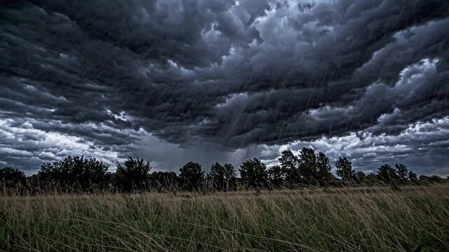 Stormy Sky and Open Field: Capturing the raw power and immense beauty of a tempestuous sky looming over a serene open field.