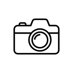 A minimalist line drawing of a camera with a round lens