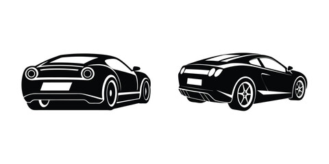 Naklejka premium Creative depiction of a dynamic sports car rear view speeding forward Flat Silhouette on White Background